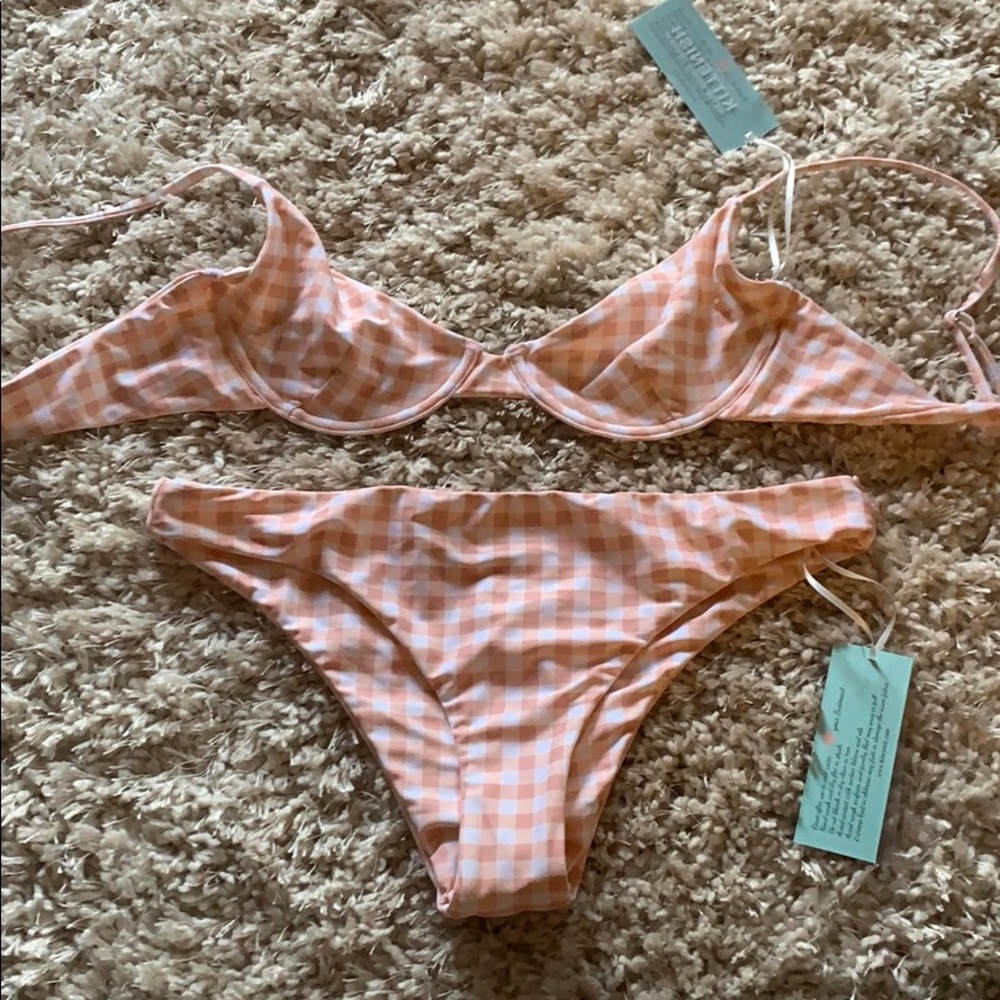 Kittenish pink gingham bathing suit